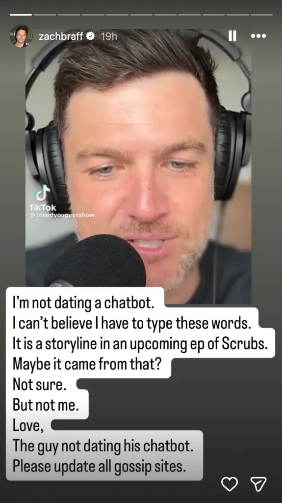 Zach Braff's Instagram story (Credit: Instagram/zachbraff)